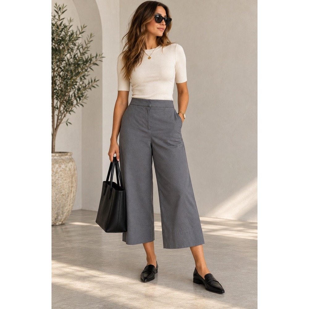 MM.LaFleur Wide Leg Cropped Pants Gray Professional Career Culottes Size 12